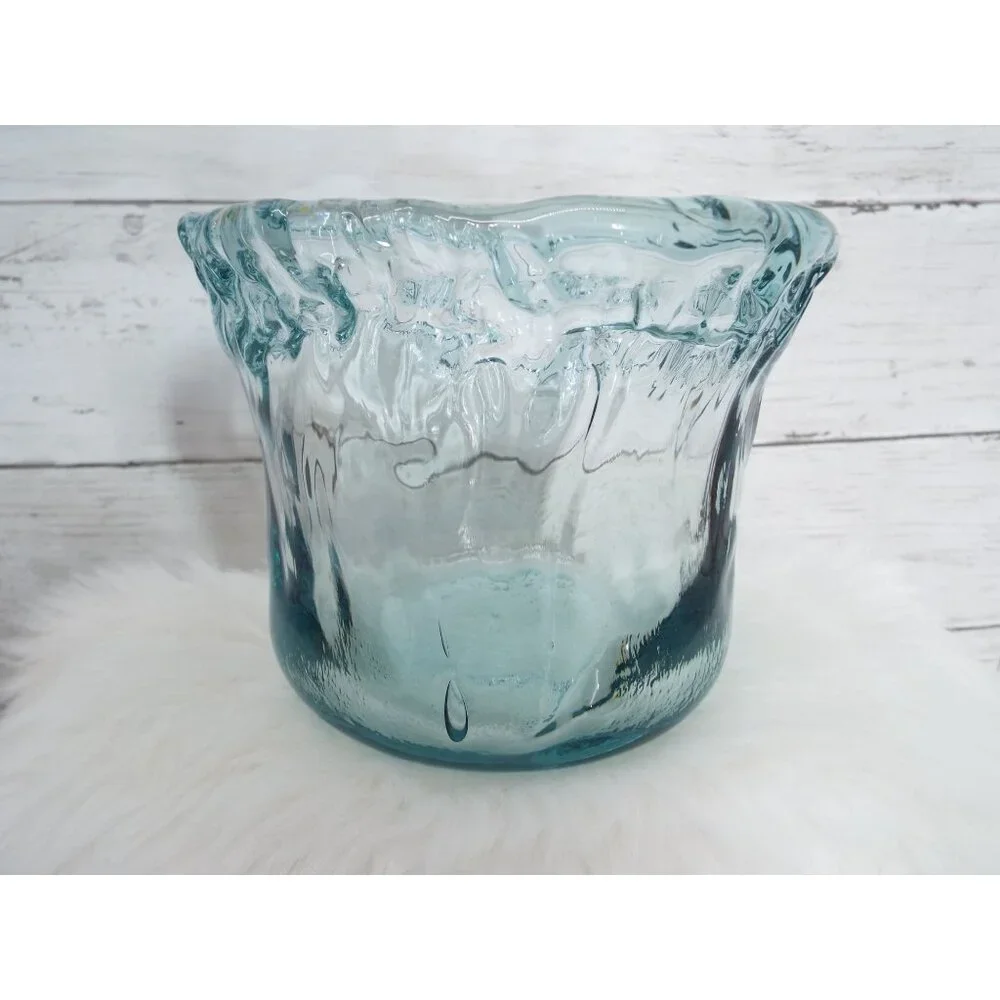 Recycled Art Glass Blue-Green Bowl Vase